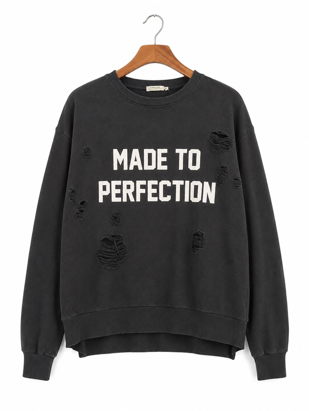 Zara Trafaluc Black Distressed Made To Perfection Graphic Crewneck Sweatshirt S